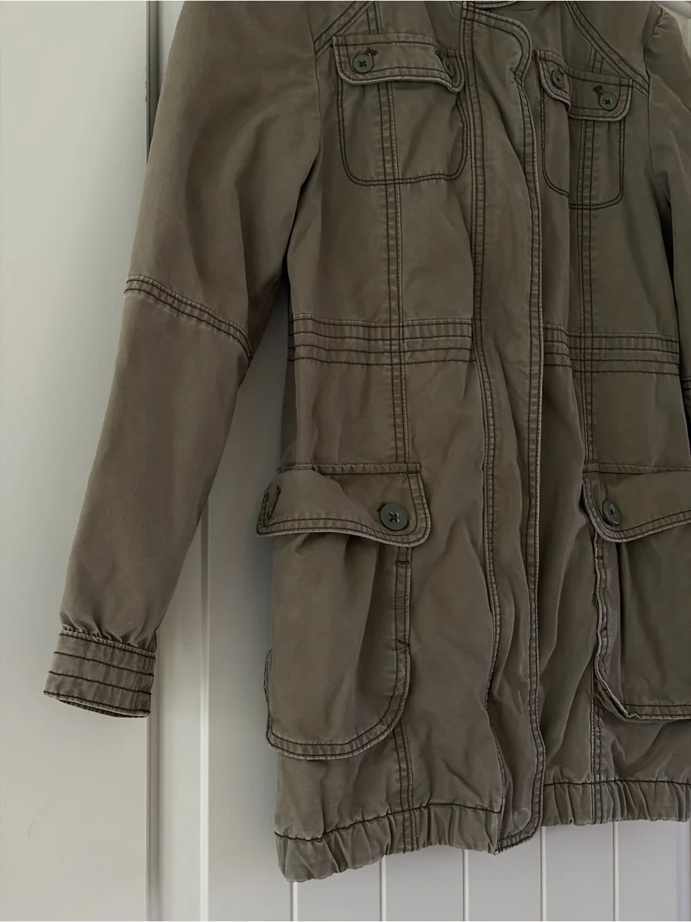 Gap Kids Girls Olive Green Cargo Jacket Hooded Cotton Parka Size XXL 14/16